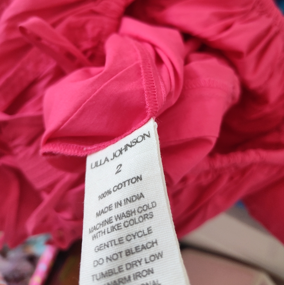 Ulla Johnson Palma Vibrant Barbie Pink Peasant Cotton Puff Sleeve Midi Dress - Picture 3 of 16